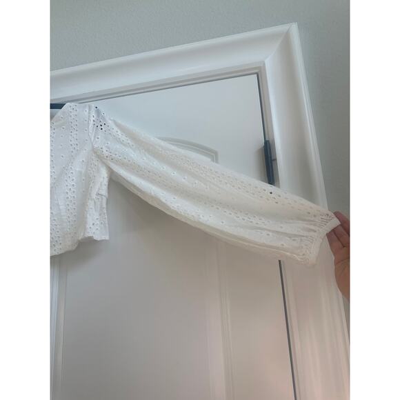 GB White Cropped Tie in the Back Eyelet Long Sleeve Blouse, Boho, Beachy - Picture 2 of 7